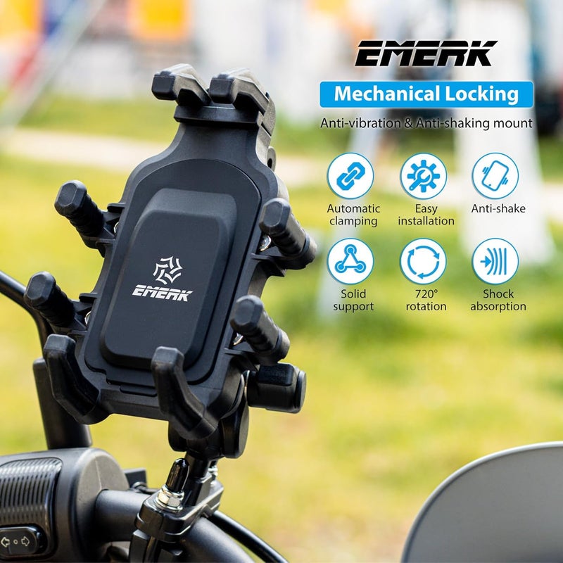 EMERK Motorcycle Phone Mount Holder - [Dual Vibration Dampener] [Anti-Shake Anti-Theft] Bike Phone Holder, Adjustable Handlebar Cellphone Cradle for Bicycle Road Scooter ATV Fit 4.7''-7.2'' Smartphone - Image 2